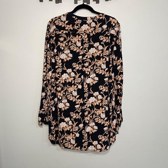Merona Womens XL Floral Print Long Sleeve Tunic Top Black & Beige - Picture 3 of 7
